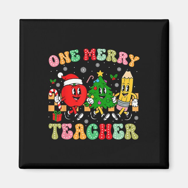 En glad lärare Groovy julgran Pjs Xmas T Magnet (Framsidan)