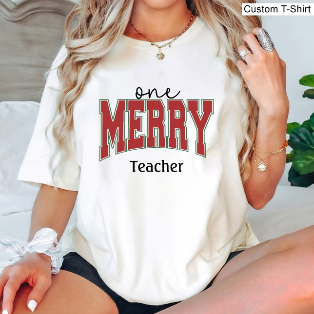 En glad lärares julnamn Elegant vit  T Shirt (One Merry Teacher Christmas Name Elegant White T-Shirt)