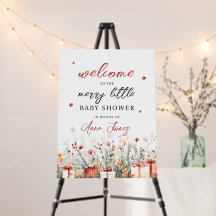 En glad liten baby shower jul välkomstskylt
