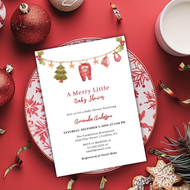 En glad liten baby shower vinter jul röd inbjudningar (Skapare uppladdad)