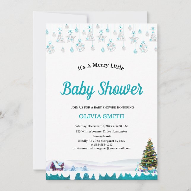 En glad liten baby shower vinter skog inbjudningar (Framsida)
