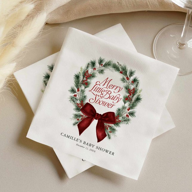 En Glad Liten Babyfest Pappersservett (Merry Little Baby Shower Red bow Paper Napkins)