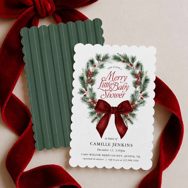 En Glad Liten Bebis Shower Inbjudan (Elegant Red and Green Merry Little Baby Shower Invitation)