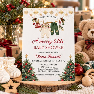 En Glad Liten Bebis Shower Jul Klädstreck Inbjudningar