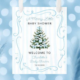 En glad liten blå baby shower-välkomsthälsning poster