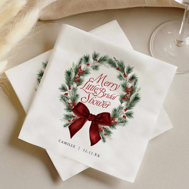 En Glad Liten Bröllopsdusch Pappersservett (Christmas Merry Little Bridal Shower Red Bow napkins)