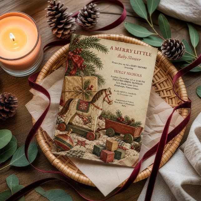 En Glad Liten Jul Bebis Shower  Inbjudningar (A Merry Liutle Vintage Christmas Bab y Shower )