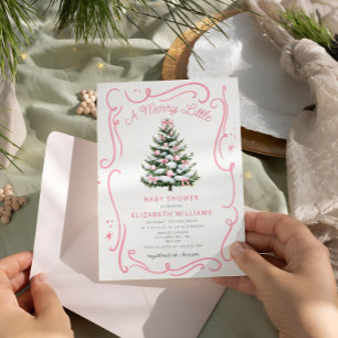 En glad liten rosa bebisshower jul inbjudningar