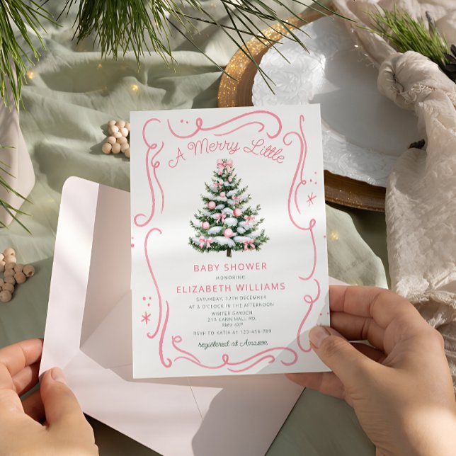 En glad liten rosa bebisshower jul  inbjudningar (Skapare uppladdad)