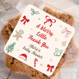 En Glad Liten Tack Jul Bebis Badrumsfest Fyrkantigt Klistermärke