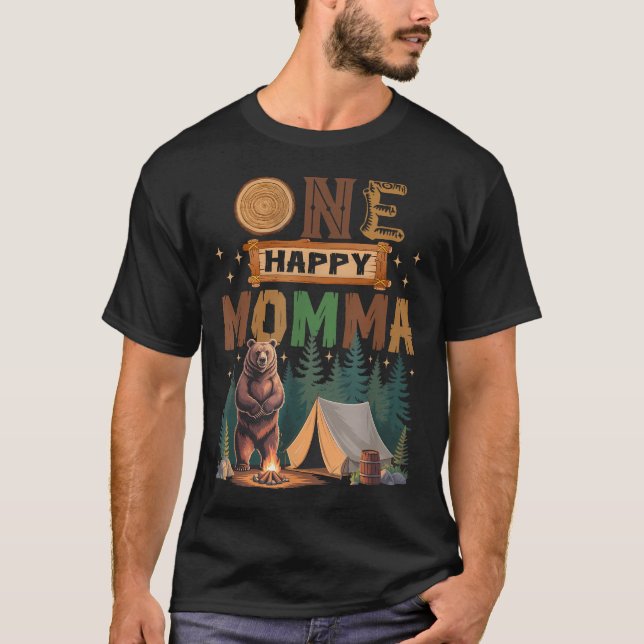 En Glad Mamma Campare 1-års Födelsedags Camping T Shirt (Framsida)