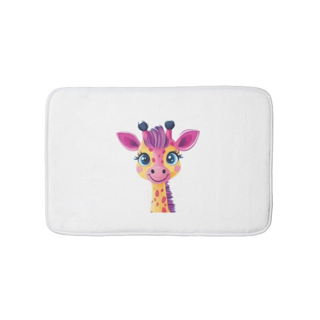 En glad och nyfiken design av en ung giraff badrumsmatta (Framsidan)