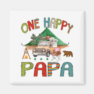En glad pappa campare 1-års födelsedags pojke Camn Magnet