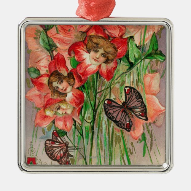 En glad påsk med kvinnahuvudblommor julgransprydnad metall (Framsidan)