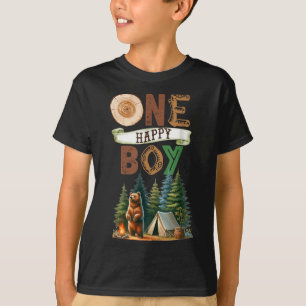 En Glad Pojke Camper Första Födelsedag Camping Bjö T Shirt