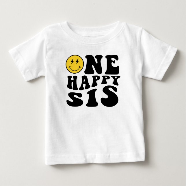 En Glad Syskon Smiley Pojke 1-års Födelsedag Match T Shirt (Framsida)