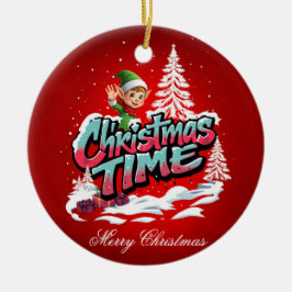 En glad tecknad julgransprydnad keramik