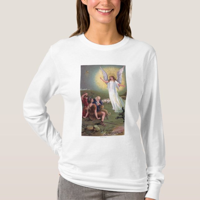 En glada ChristmasAngel för shepherdset Tee Shirt (Framsida)