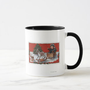En glada ChristmasKid i enBoxas Sled Mugg
