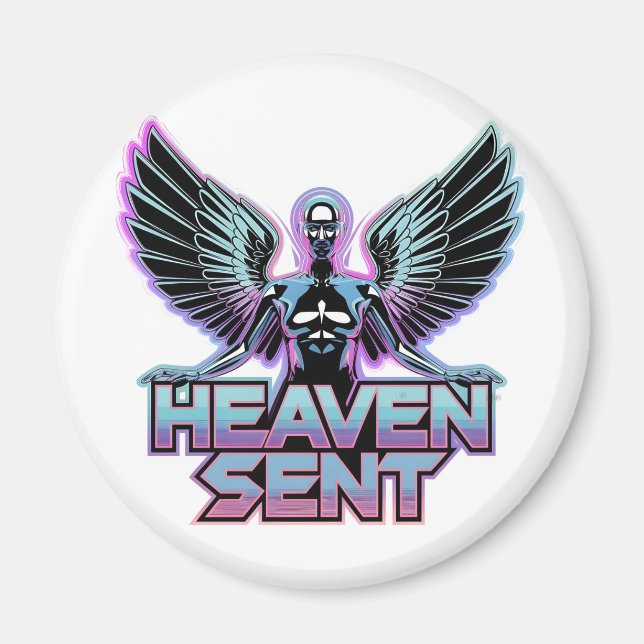 En glansig, metallisk ängel med vingar, Y2K-design Magnet (Framsidan)