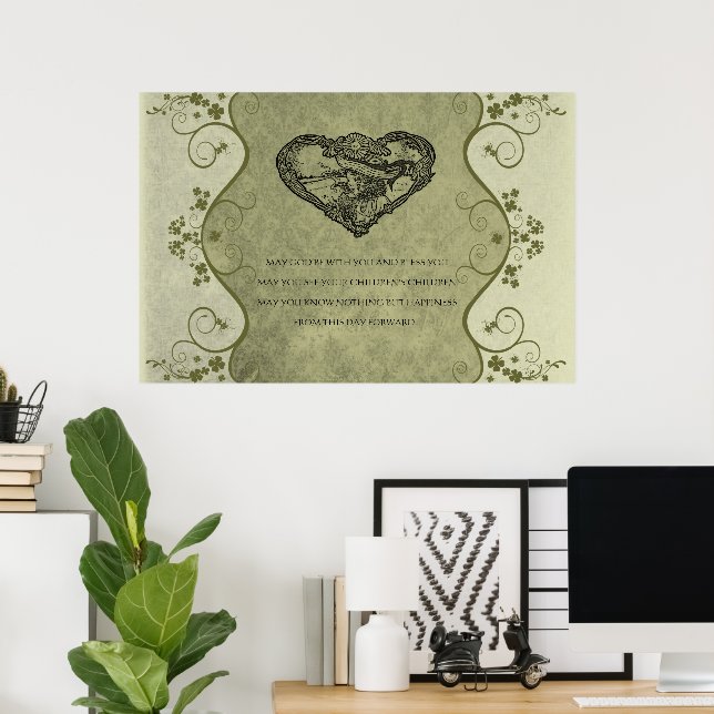 EN GLD IRISH BRÖLLOP Blating Distress Damask Poster (Hemmakontoret)