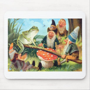 En Gnome och Frog på en svamp. Musmatta