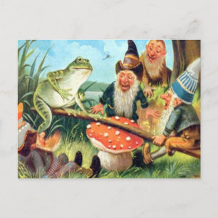 En Gnome och Frog på en svamp. Vykort