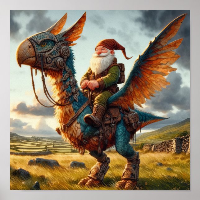 En Gnome Warrior Posing med sin drake Poster (Framsidan)