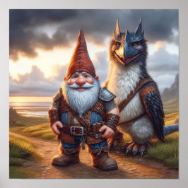 En Gnome Warrior Posing med sin drake Poster