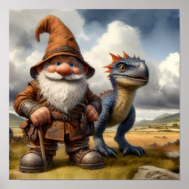 En Gnome Warrior Posing med sin drake Poster