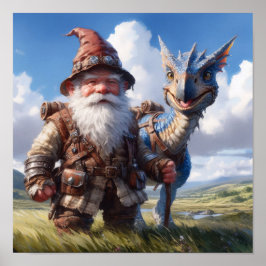 En Gnome Warrior Posing med sin drake Poster