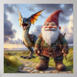 En Gnome Warrior Posing med sin drake Poster
