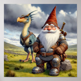En Gnome Warrior Posing med sin drake Poster