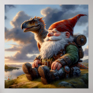 En Gnome Warrior Resting med draken Poster