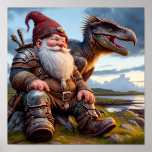 En Gnome Warrior Resting med draken Poster