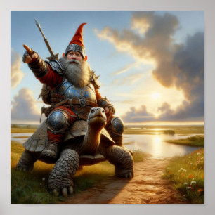 En Gnome Warrior som behärskar hans tortoise Poster