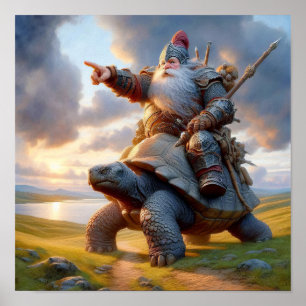 En Gnome Warrior som behärskar hans tortoise Poster