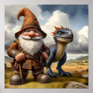 En Gnomkrigare som poserar med sin drake Poster