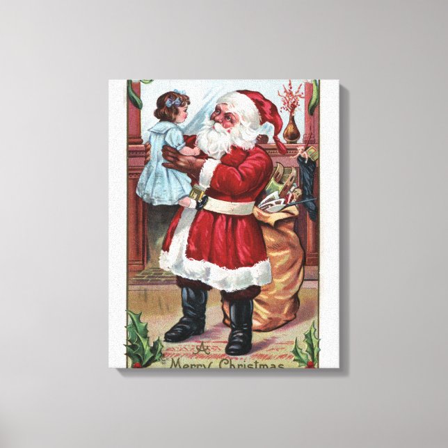 En god julSanta Holding Girl i Blue Canvastryck (Framsida)