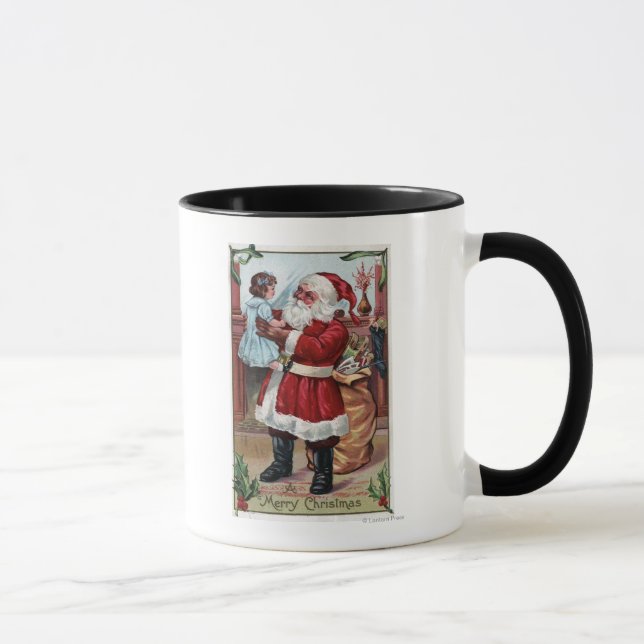 En god julSanta Holding Girl i Blue Mugg (Höger)