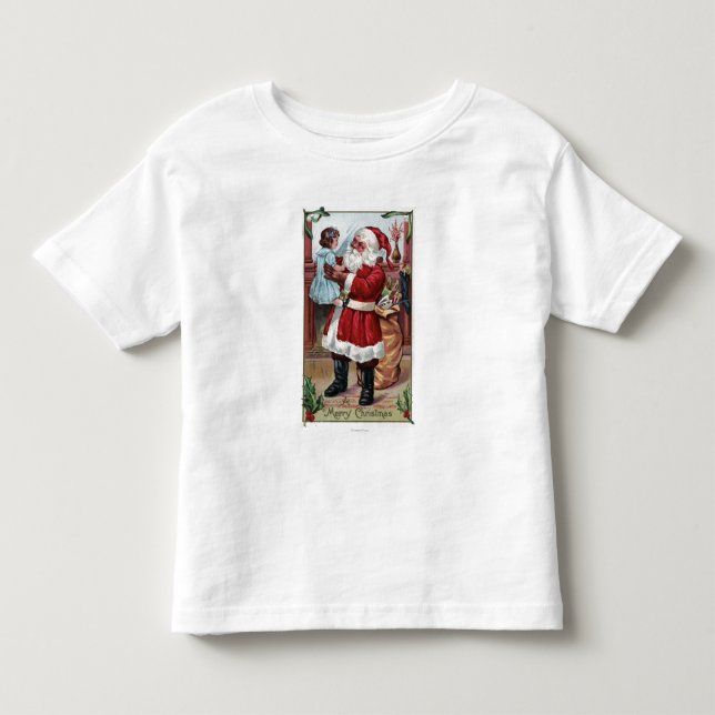 En god julSanta Holding Girl i Blue T Shirt (Framsida)