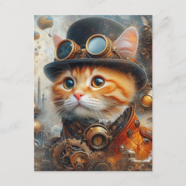 en god steampunk katt vykort (Framsida)