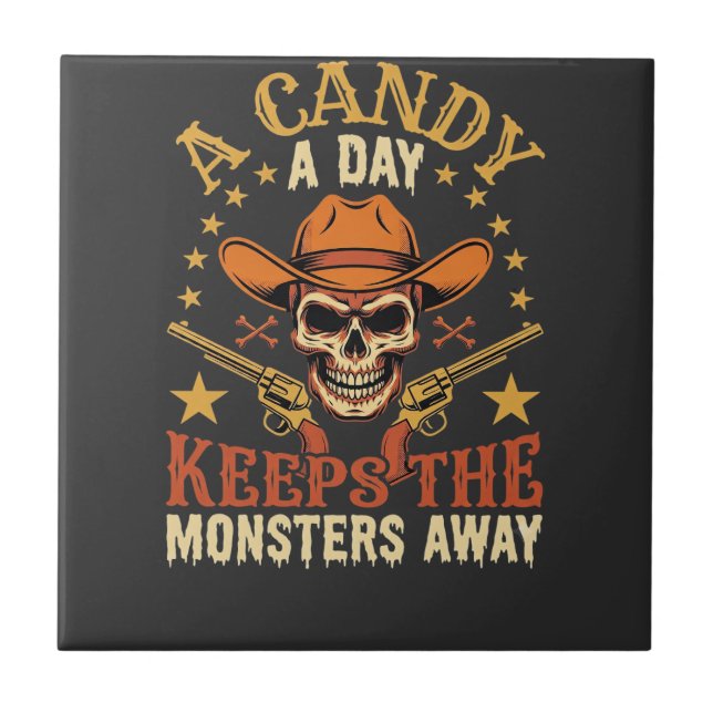 En godis om dagen håller monstret borta Halloween  Kakelplatta (Framsidan)
