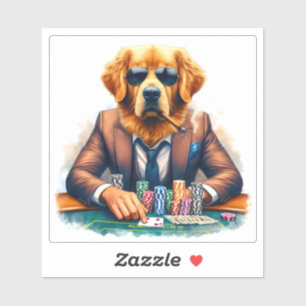 En Golden Retriever iklädd kostym spelar poker Klistermärken