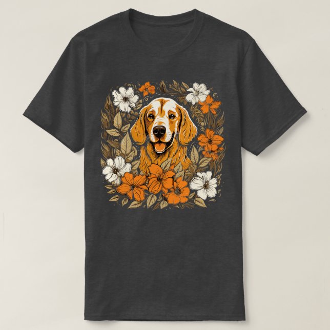 En Golden Retriever omgiven av Lilies illustra T Shirt (Design framsida)