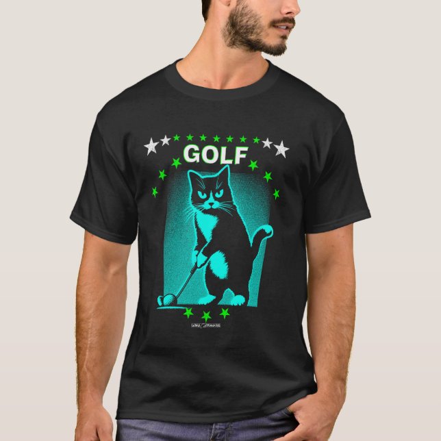 EN GOLFANDE KATT - ROLIGA GOLF DJUR T SHIRT (Framsida)