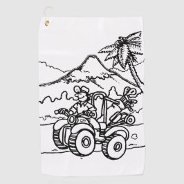 En Golfer spelar golf med sin fyrhjuling