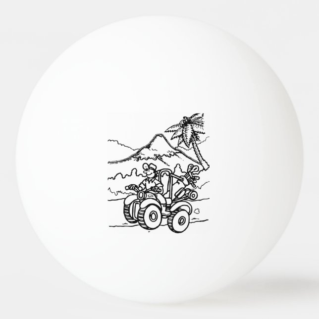 En Golfer spelar golf med sin fyrhjuling Pingisboll (Framsidan)