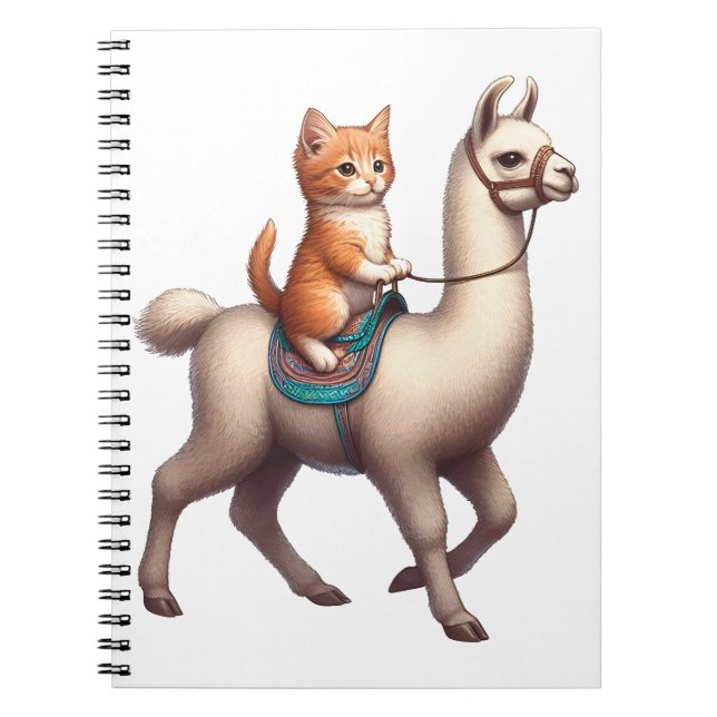 En gosig kattunge som rider på luddig lama, katt o anteckningsbok (Framsidan)