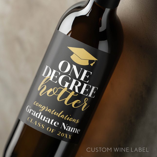 En grad av hettar - Svarta Guld - Studenten Vinflaska Etikett (Custom Graduation Wine Label - Celebrate the Graduate!)